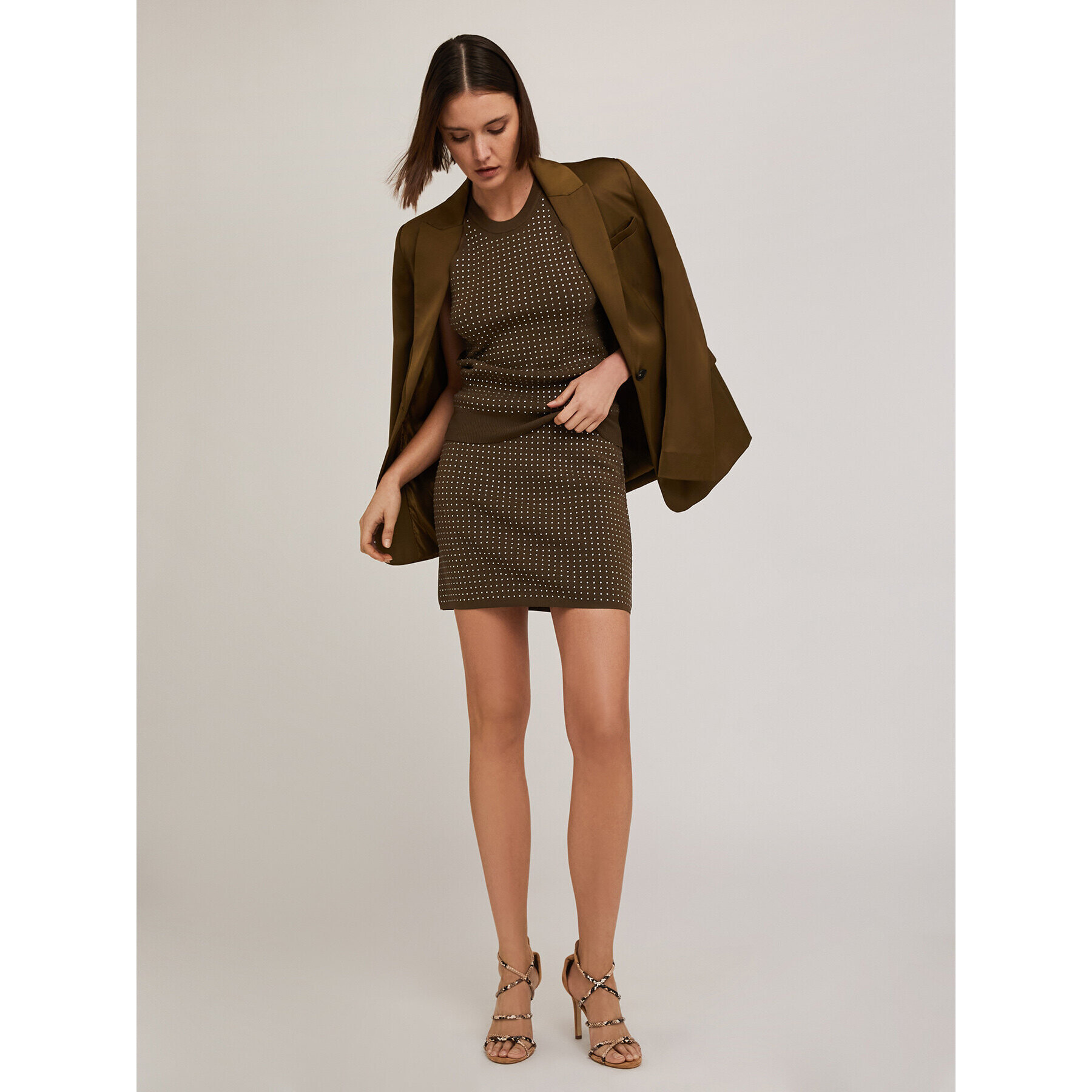 Motivi - Gonna corta in maglia con strass - Verde militare