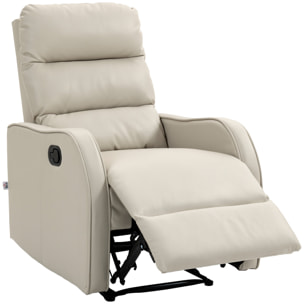Sillón Relax Reclinable Manual, Sillón Relax Tapizado en PU con Reposapiés Retráctil, Acolchado Grueso, Butaca Reclinable hasta 160Âº, para Salón, Dormitorio, Crema