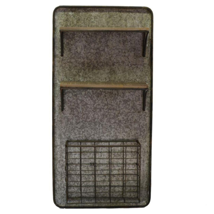 Mensola in metallo e legno 2 piani con portatutto cm38,5x11,5h78