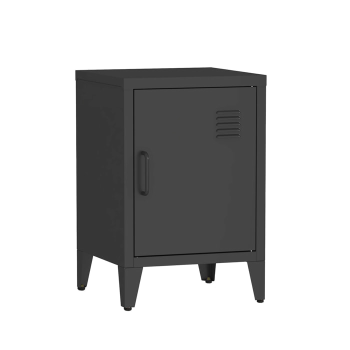 Table de chevet en acier noir. 1 porte. casier