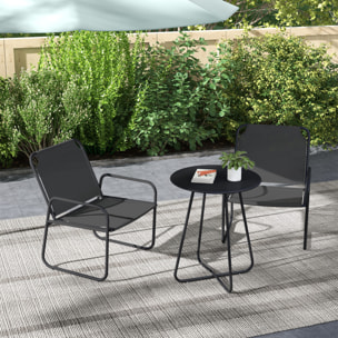 Ensemble salon de jardin 3 pcs 2 fauteuils et table ronde gris