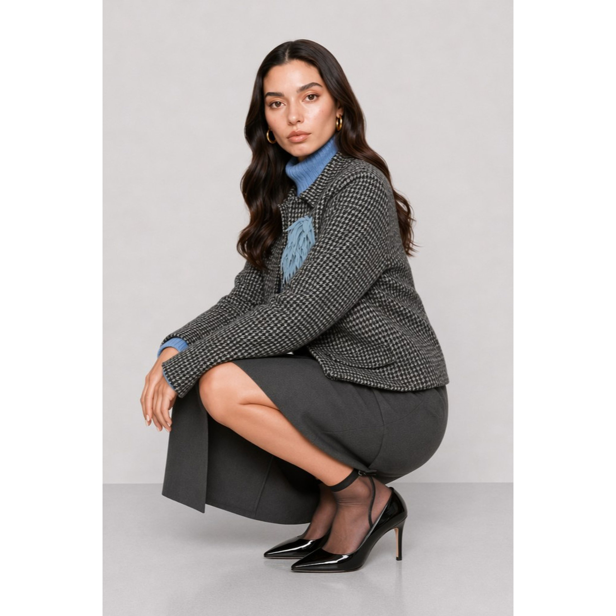 Kocca - Cappotto da donna pied de poule con applicazione floreale Donna