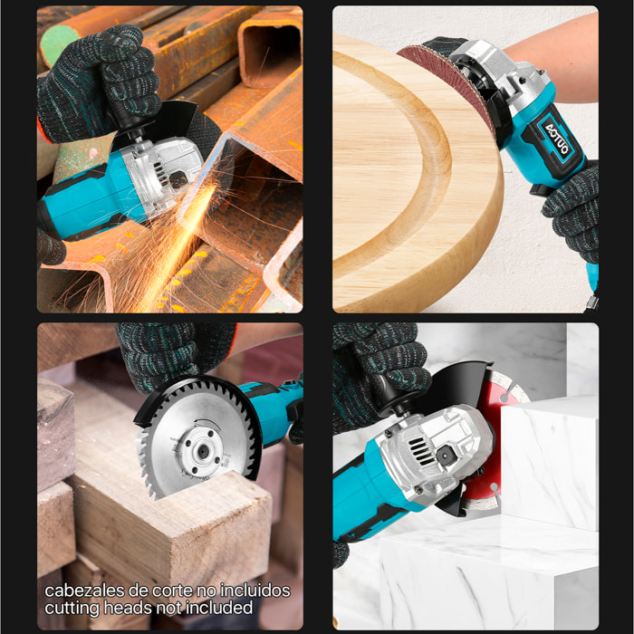 Radial angular 21V con motor sin escobillas, 3 velocidades de hasta 8000rpm, maletín de transporte y doble batería de 20000 mAh.