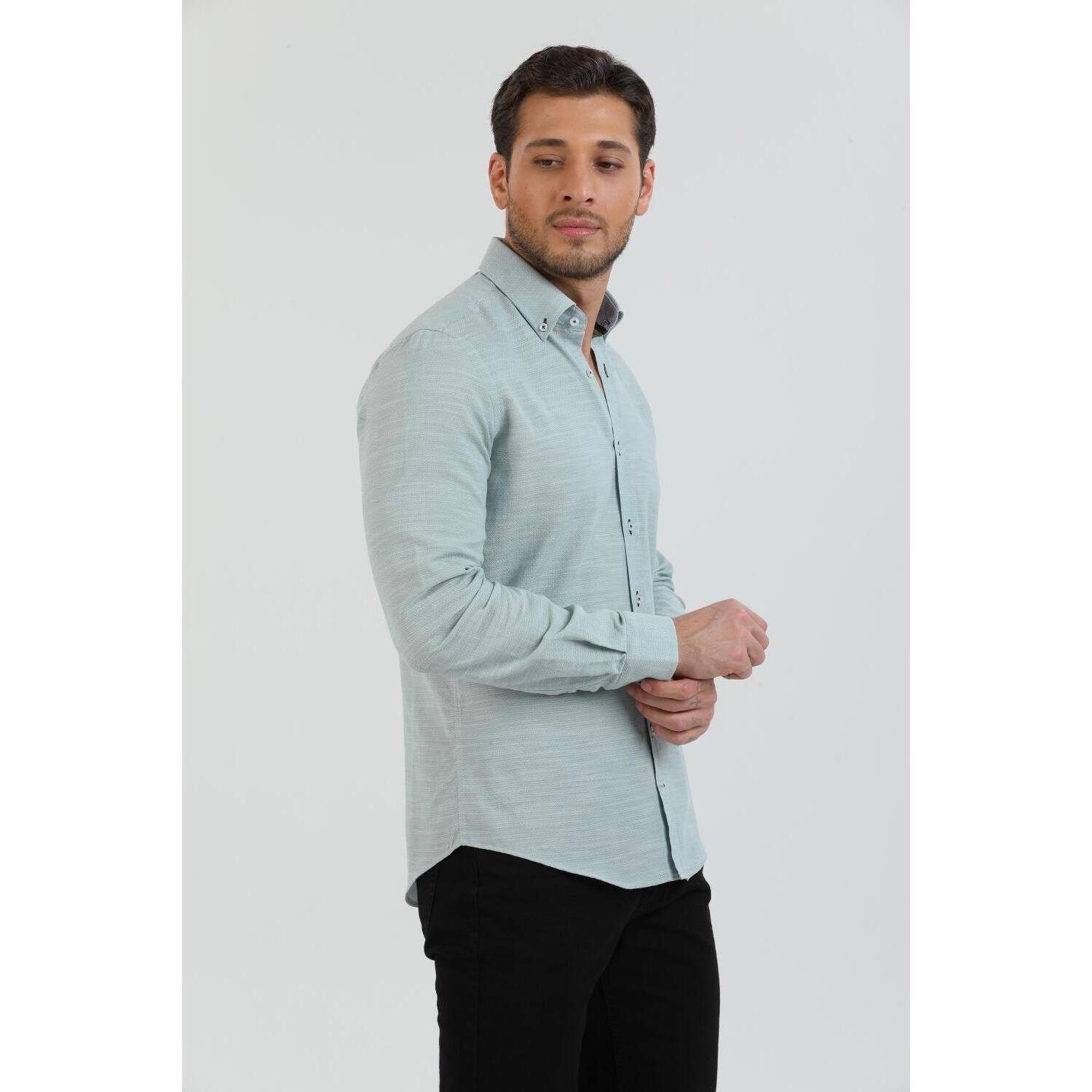 camicia uomo 1 bottone button down slim Armaturato Fantasia Verde Pistacchio