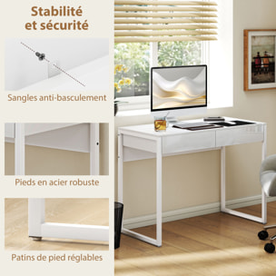 Bureau design blanc laqué dim. 100 x 50 cm - 2 tiroirs - acier MDF