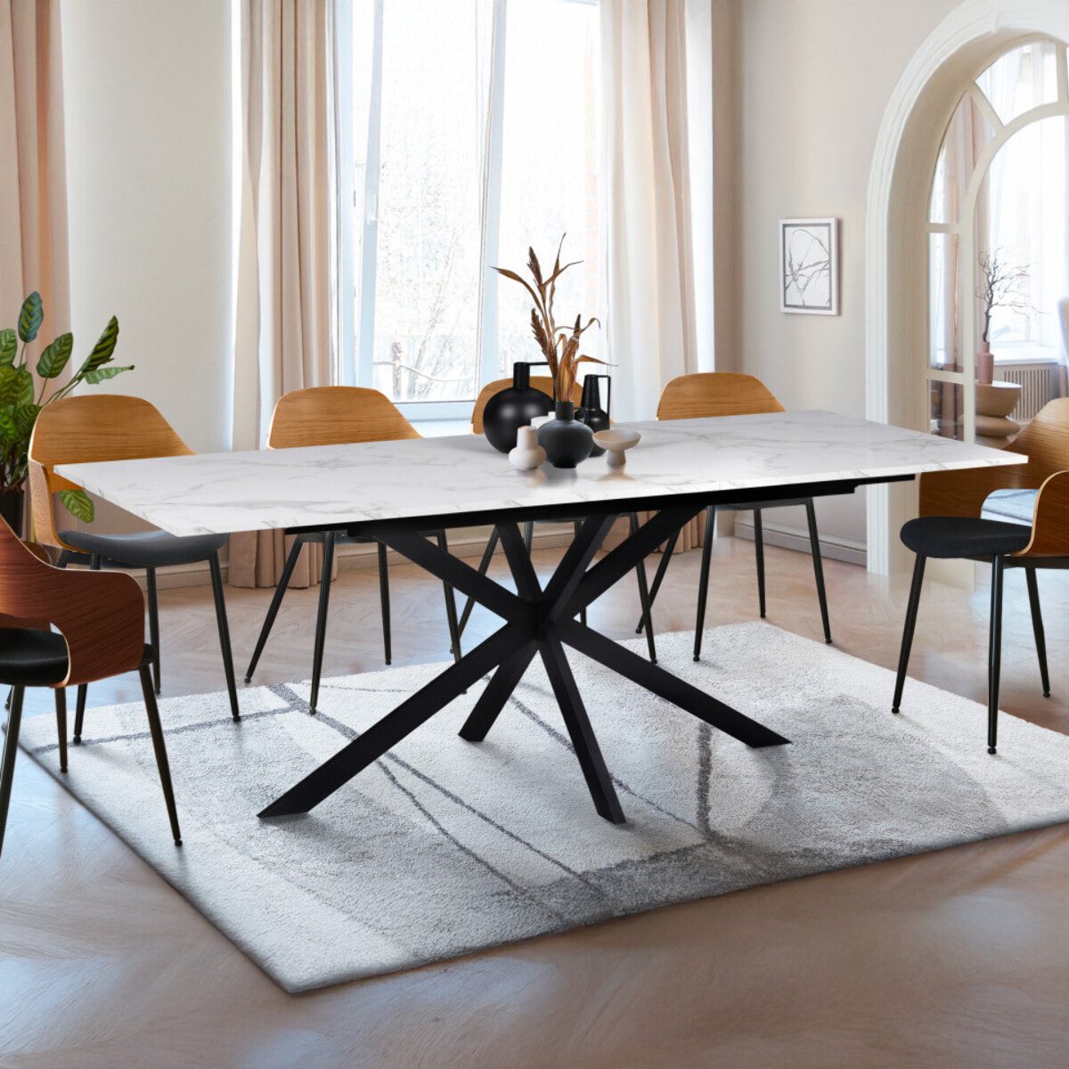 Table à manger extensible Spider 160-200cm effet marbre blanc