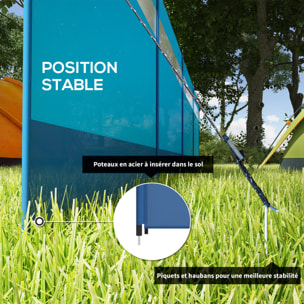 Paravent brise-vue camping plage portable pliable avec sac de transport et poteaux acier dim. 725L x 140H cm bleu