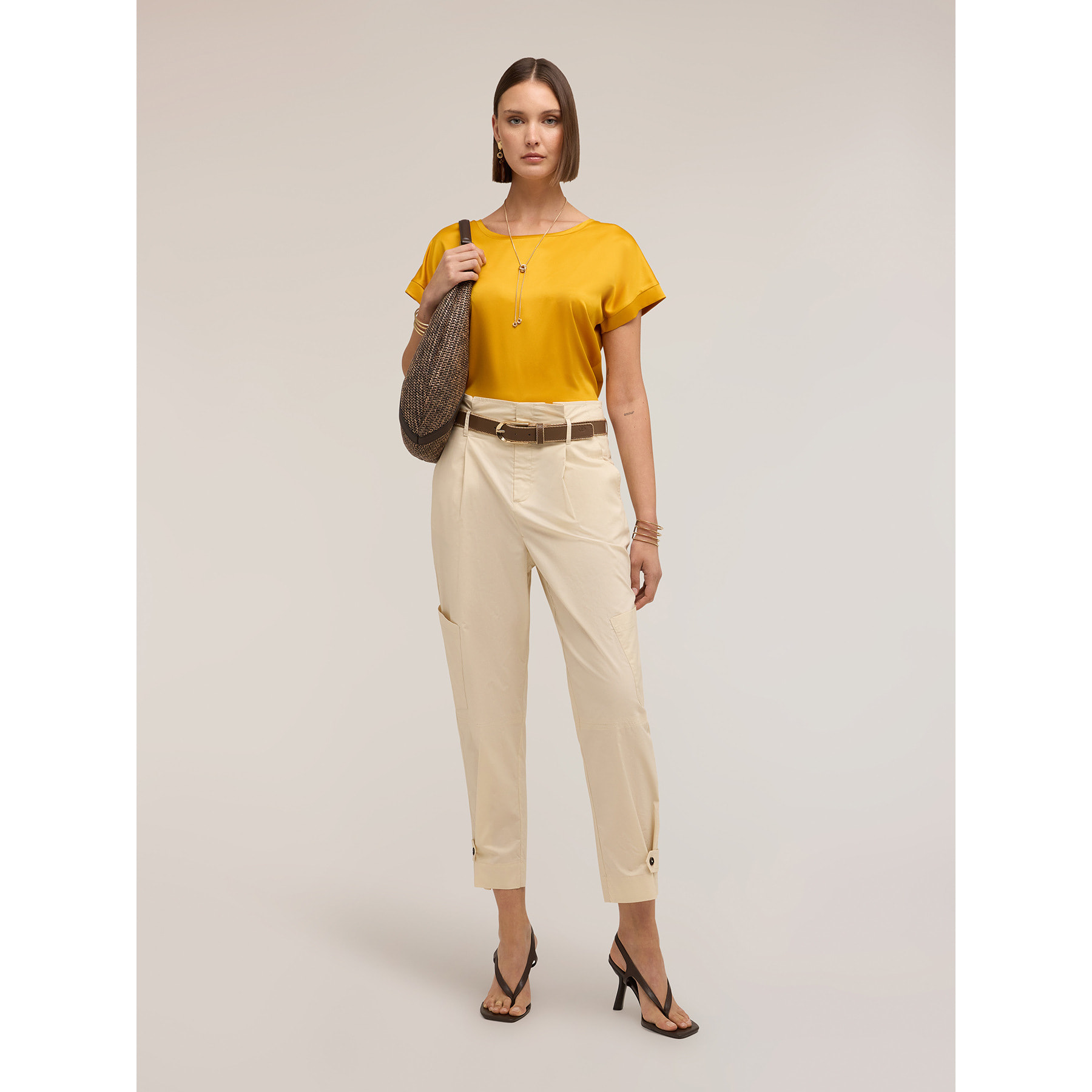 Motivi - Camiseta bimaterial mezcla de algodón - Amarillo