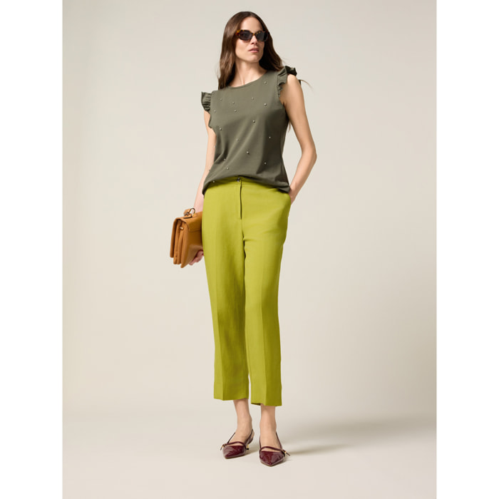 Oltre - Pantalones cropped de mezcla de lino - Verde