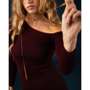 Vestido de punto con escote asimétrico de mujer