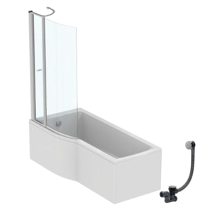 Pack baignoire bain douche 170 x 80 cm gauche Connect Air + tablier + pare bain avec volet + vidage Chromé