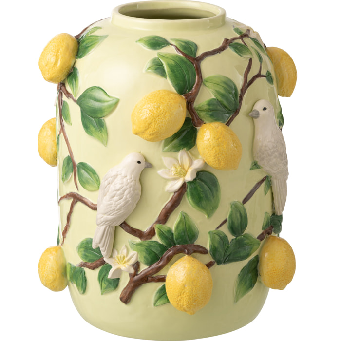 J-Line Vase Oiseau/Citrons - céramique - vert/jaune- small