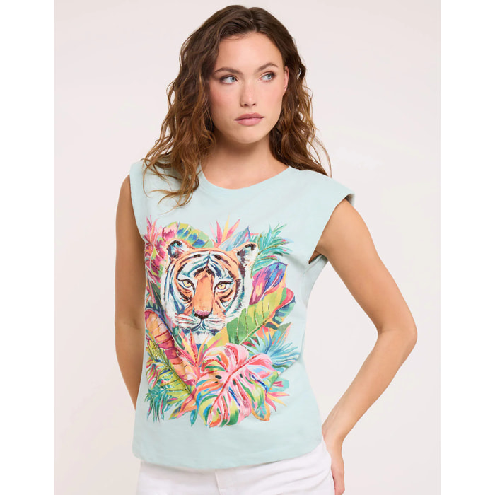 Camiseta Tigre Sin Mangas Turquesa - Tikibana