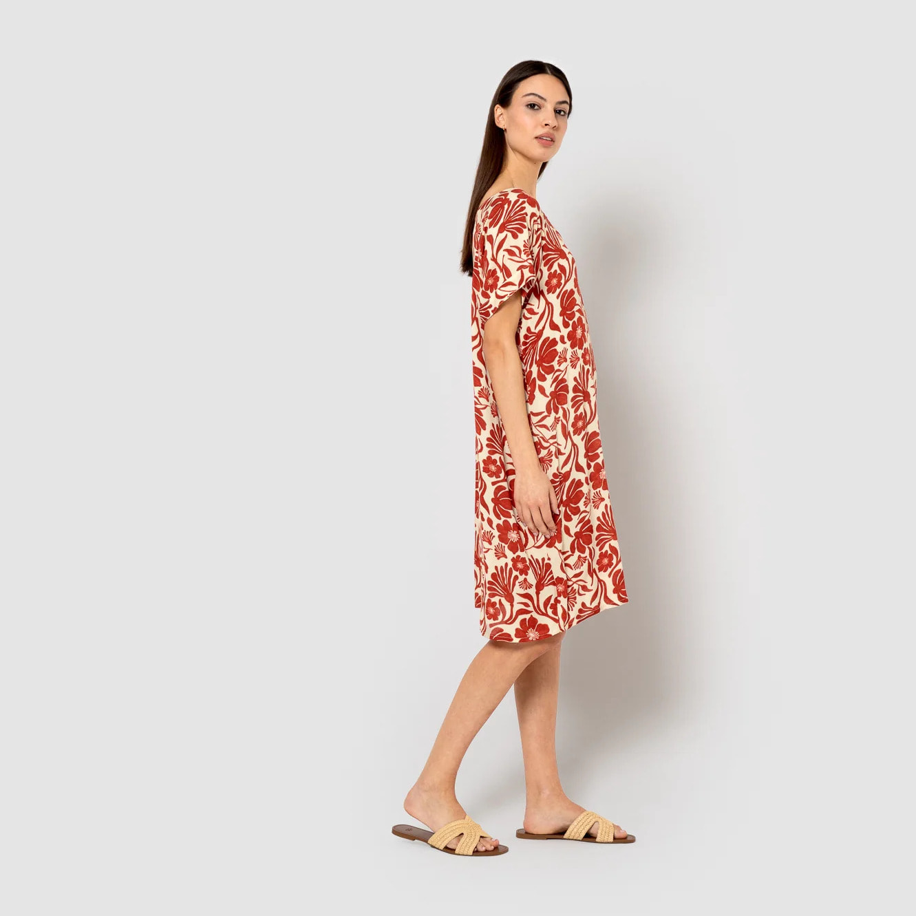 Vestido corto bambula detalles plisados alexis teja