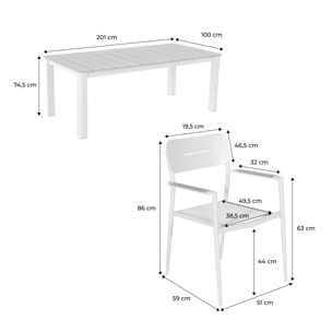 Table de jardin aluminium + 8 assises EDERA + FIRA