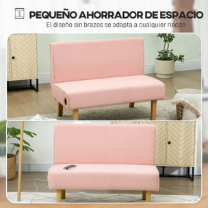 Sofá de 2 Plazas Tapizado en Pana Sofá de Salón sin Brazos con 2 Puertos USB 1 Puerto Tipo-C y Patas de Madera Sofá Pequeño Carga 240 kg 110x60x85 cm Rosa