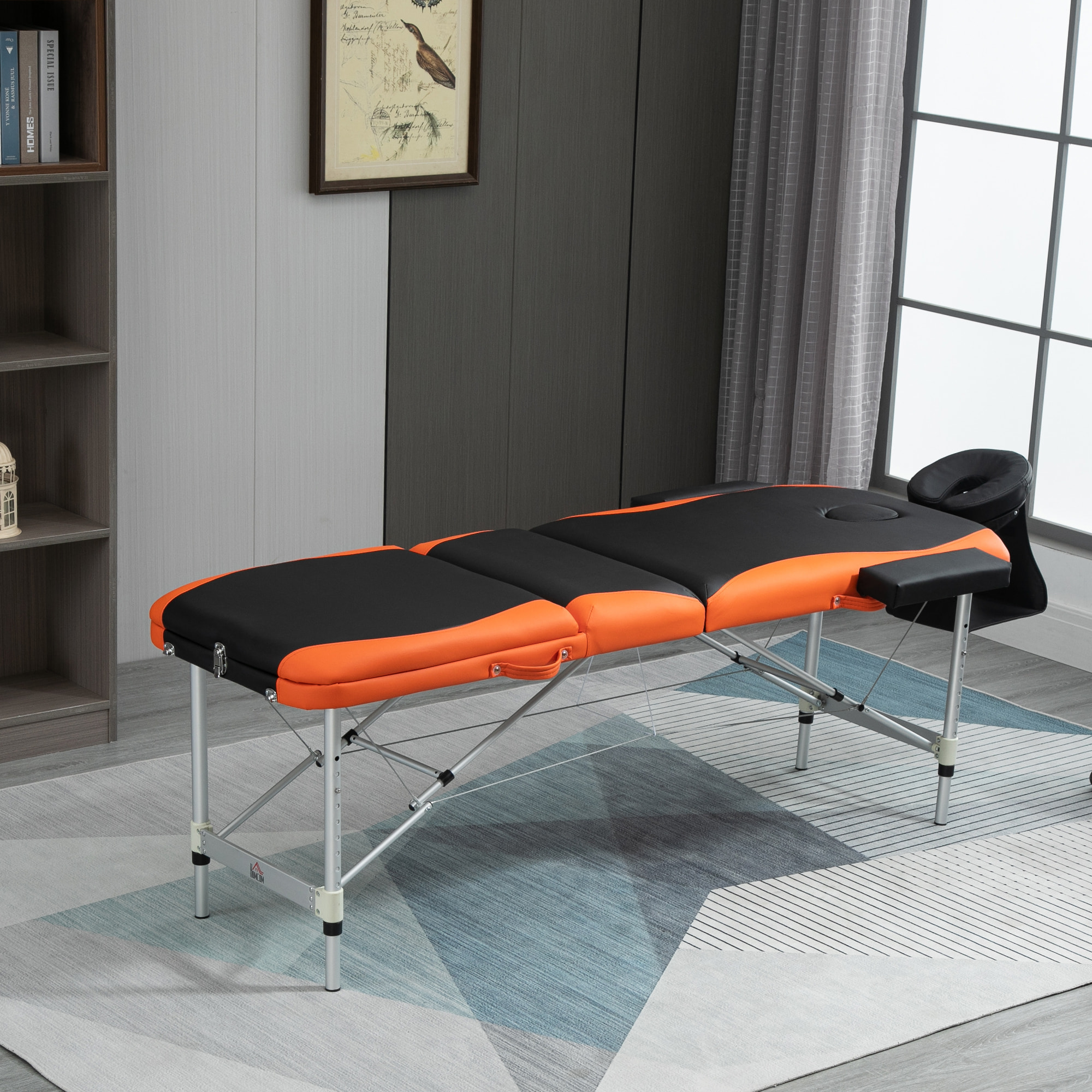 Camilla de Masaje Plegable 185x60cm Portatil Fisioterapeuta 3 Zona Negro y Naranja
