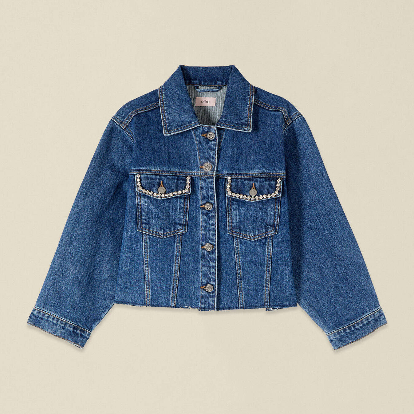 Oltre - Giubbotto boxy in denim con castoni - Blu
