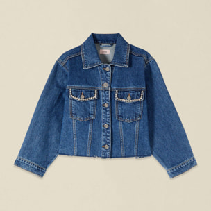 Oltre - Giubbotto boxy in denim con castoni - Blu
