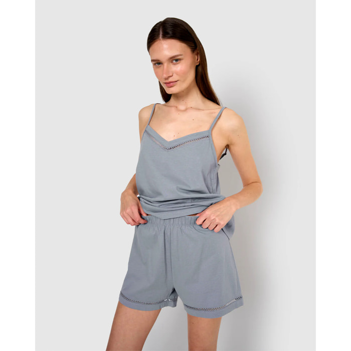 Pijama corto algodón vainica tirante índigo