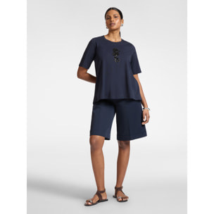 Elena Mirò - T-shirt cotone con paillettes - Blu