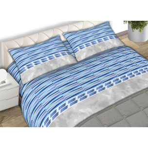 Completo Lenzuola 100% Cotone Disegno Flow Azzurro CN