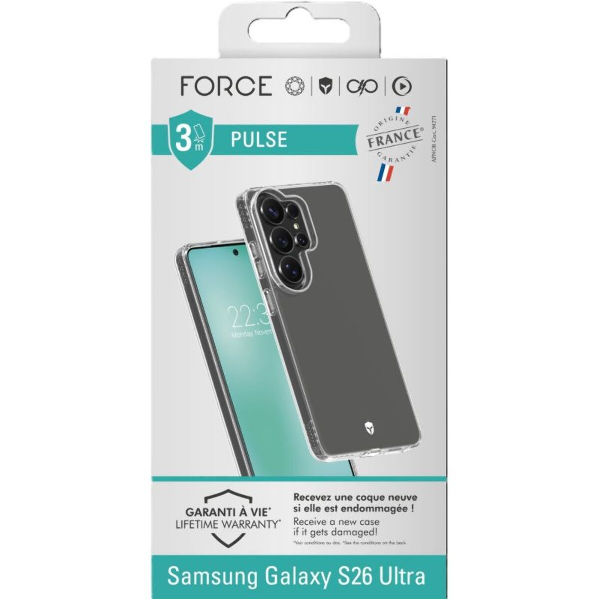 Coque FORCE CASE Pulse s26 ultra OFG transparent