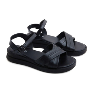 Sandalo platform x-cross in vera pelle - NERO