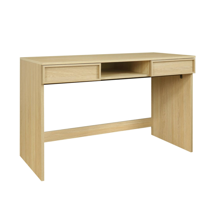 Bureau effet bois naturel 2 tiroirs 1 niche 120cm - L 120 x P 55 x H 77cm - Kuba