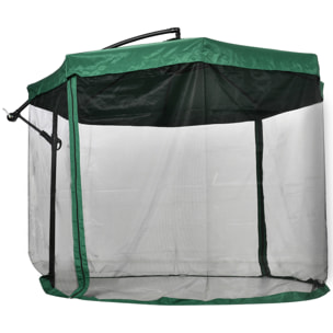 Parasol déporté octogonal inclinable pivotant manivelle moustiquaire pied acier Ø 2,95 x 2,42H m vert