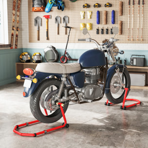 Caballete Moto Elevador Universal Carga 390 kg Combo Soporte de Rueda Delantera y Trasera Motocicleta con Adaptadores de Horquillas en U y L Ajustables y Ruedas para Reparación y Mantenimiento