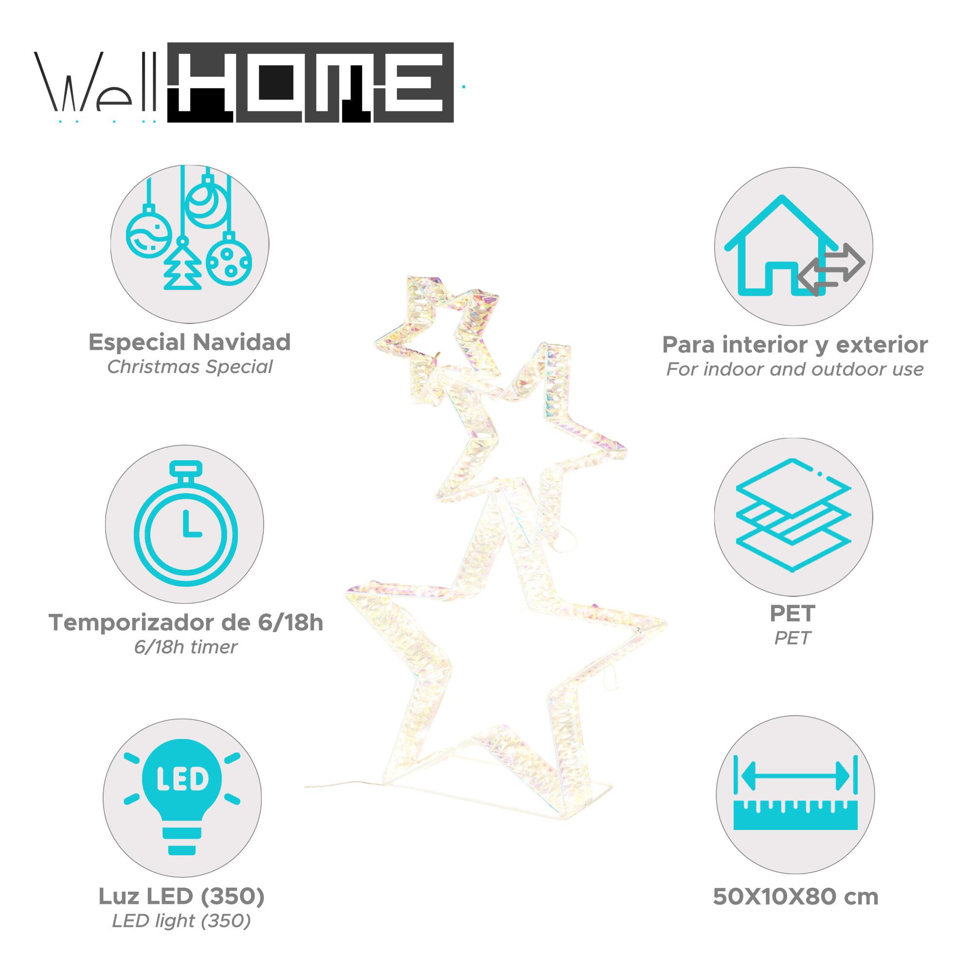 set de 3 luces de estrella con 350 luces led 50x10x80cm