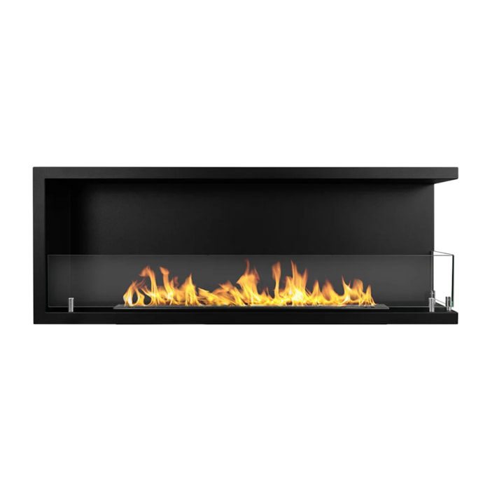 Sutri 120 - Camino a Bioetanolo da Incasso Angolare Destro 120x45x22,4 cm con Bruciatore 1,25lt in Acciaio