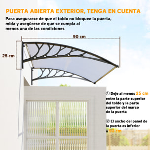 Marquesinas Exterior para Puertas y Ventanas, 150x90 cm, Tejadillo de Protección contra Sol y Lluvia, con Cubierta de Policarbonato, Soporte de Aleación de Aluminio, Blanco