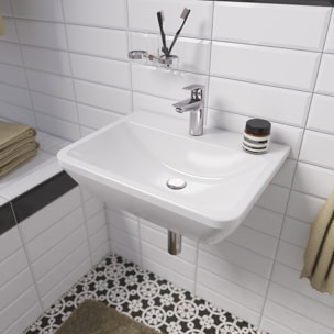 Integra 55x45x19 cm lavabo suspendu en céramique, trou pour robinetterie au milieu, avec trop-plein, blanc (7049-003-0001)