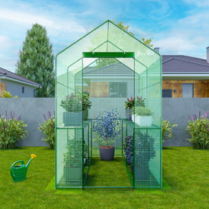 Serra Da Giardino Per Orto Con 4 Ripiani In Metallo Telaio In Acciaio Telo Retinato In Propilene Trasparente Porta Avvolgibile 186x120x190 Cm