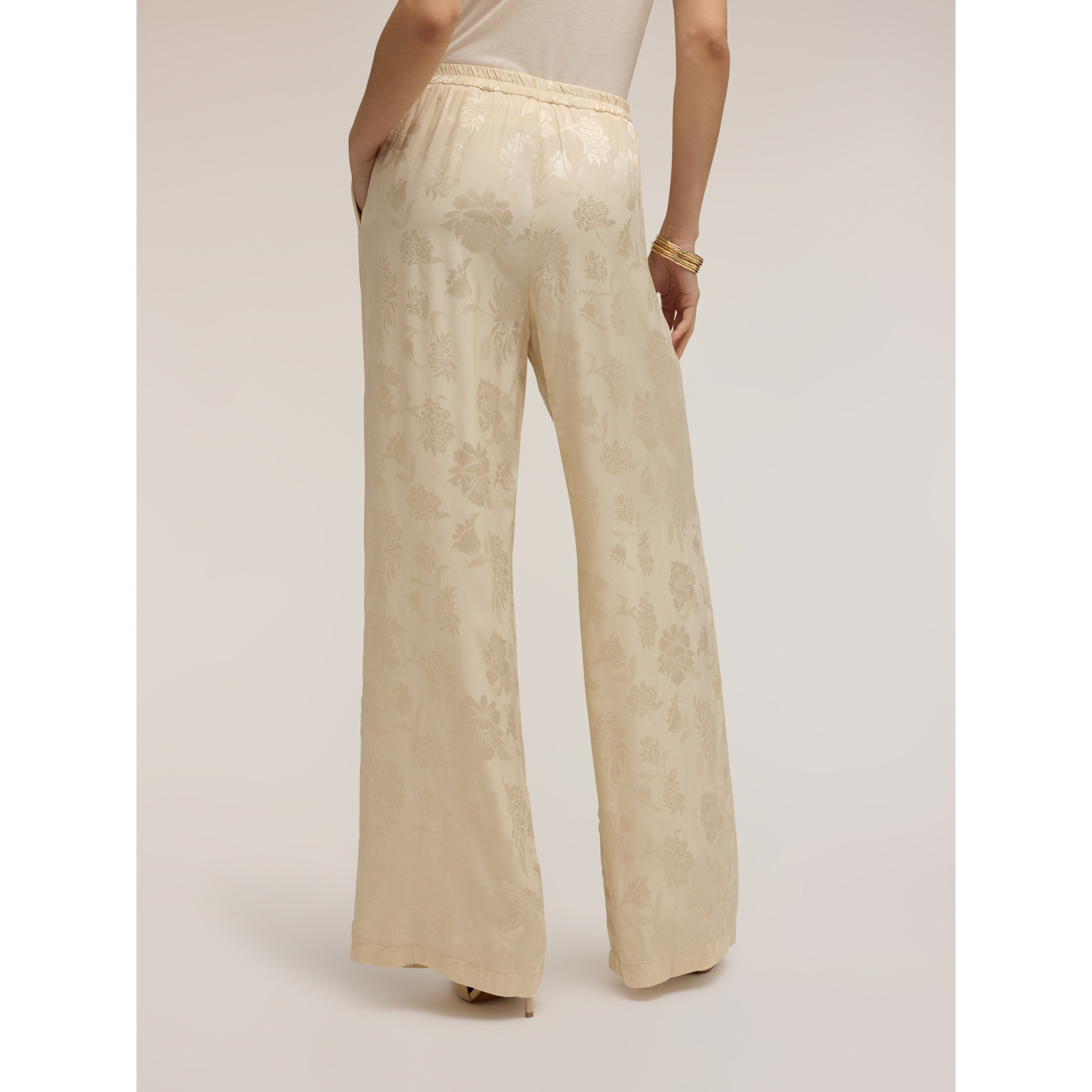 Motivi - Pantalones palazzo en raso jacquard - Beige