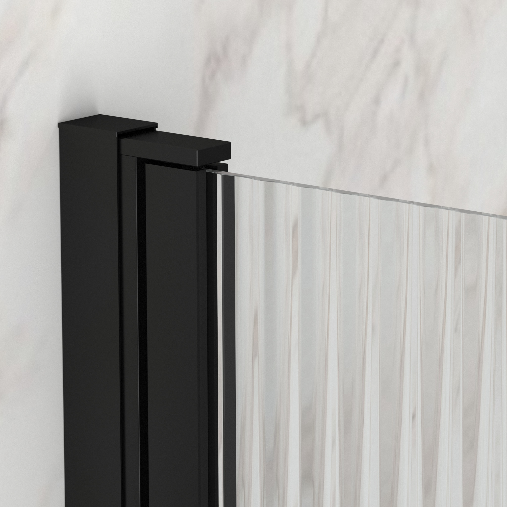 Pare baignoire Rabattable 80x140cm - Profilé Noir Mat - Verre Trempé Ondulé 5mm - WAVY