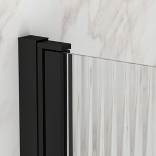 Pare baignoire Rabattable 80x140cm - Profilé Noir Mat - Verre Trempé Ondulé 5mm - WAVY