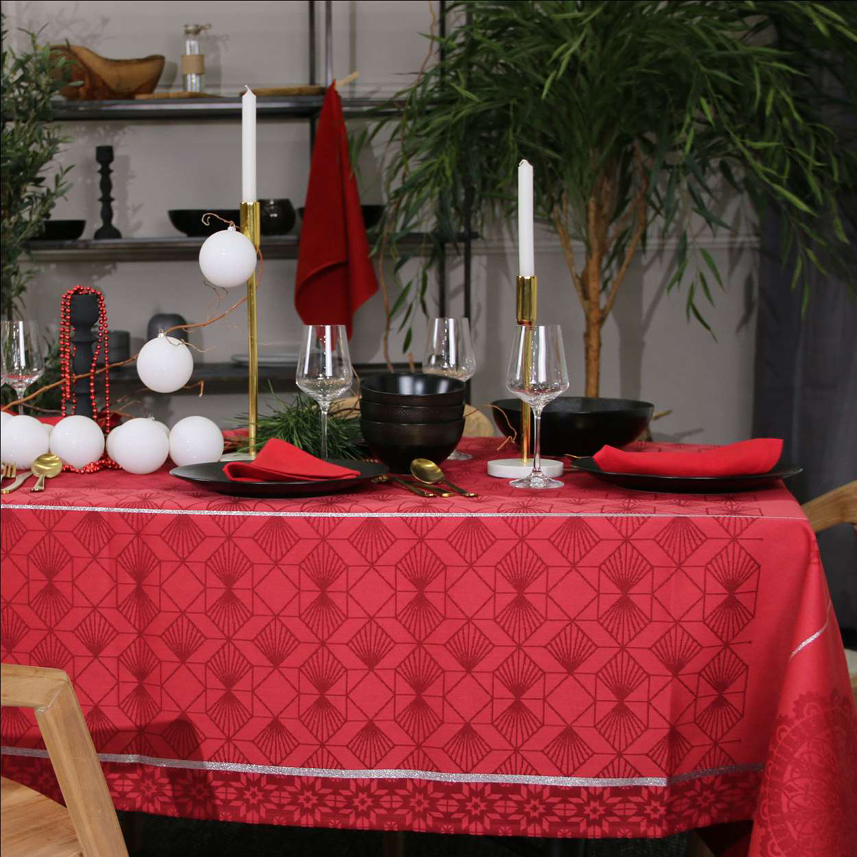 Serviette de Noël brodée - Rouge