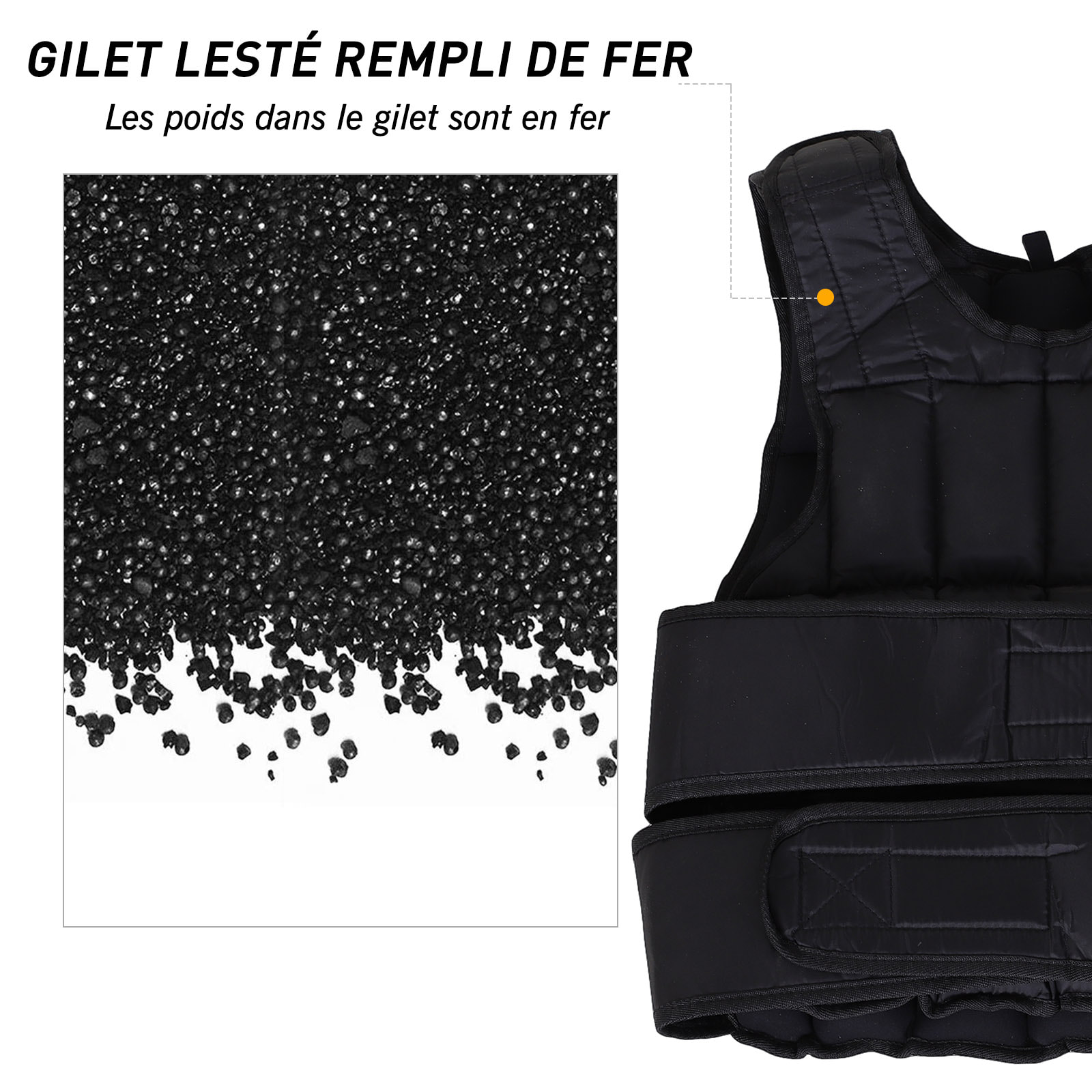 Gilet lesté réglable veste lestée 20 Kg max. poids amovibles entrainement musculation exercice boxe oxford noir