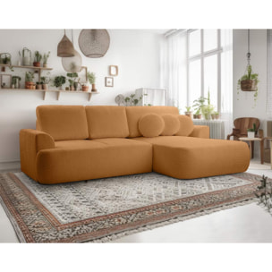 Candela - canapé d'angle droit 4 places - convertible avec coffre - en tissu bouclette - Terracotta