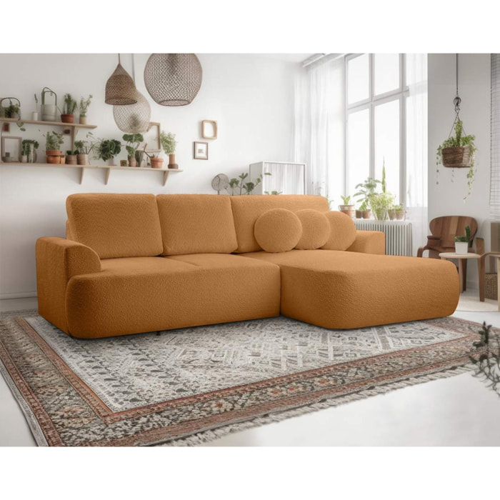 Candela - canapé d'angle droit 4 places - convertible avec coffre - en tissu bouclette - Terracotta