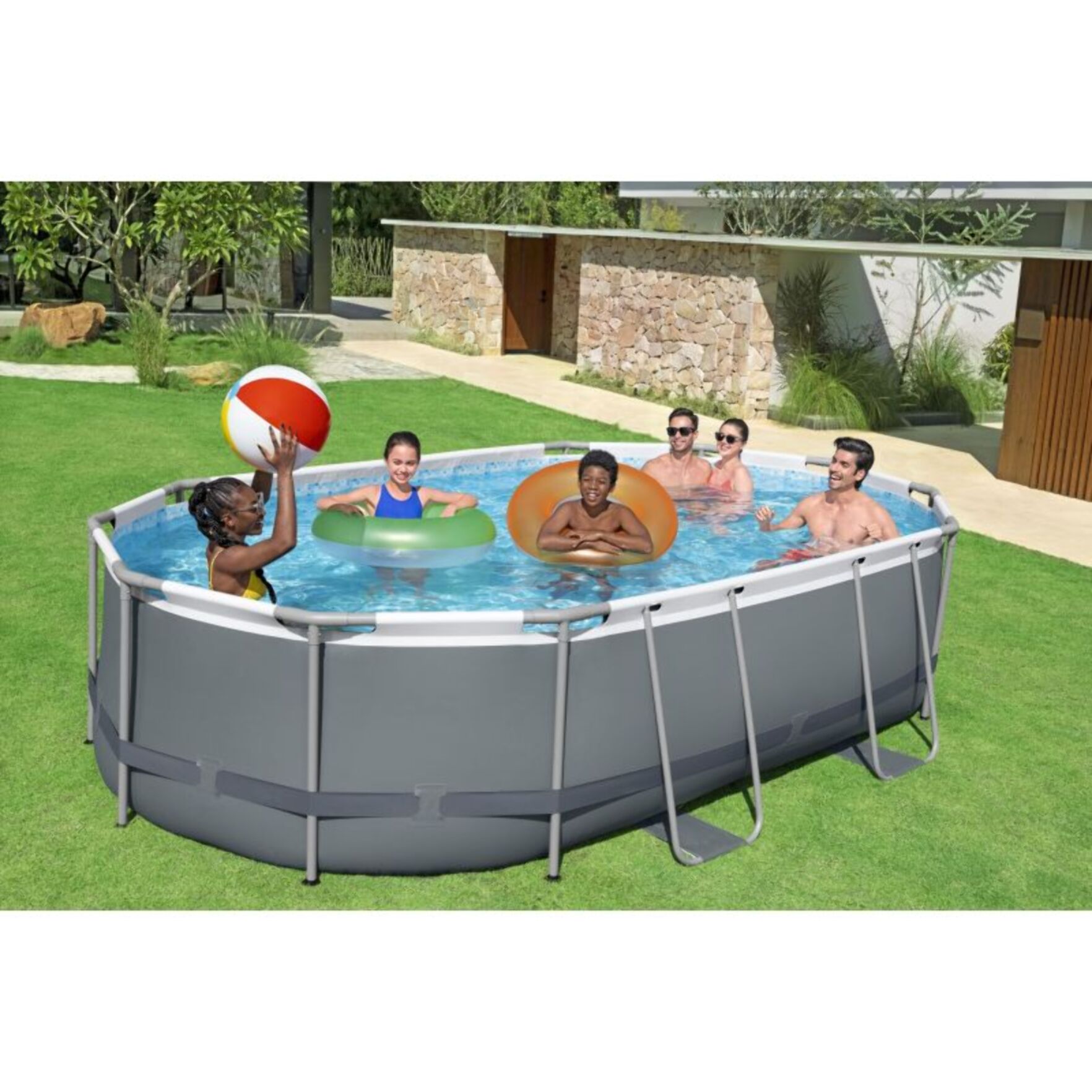 Bestway Piscine hors sol tubulaire ovale Bestway Power Steel 488 x 305 x 107 cm gris
