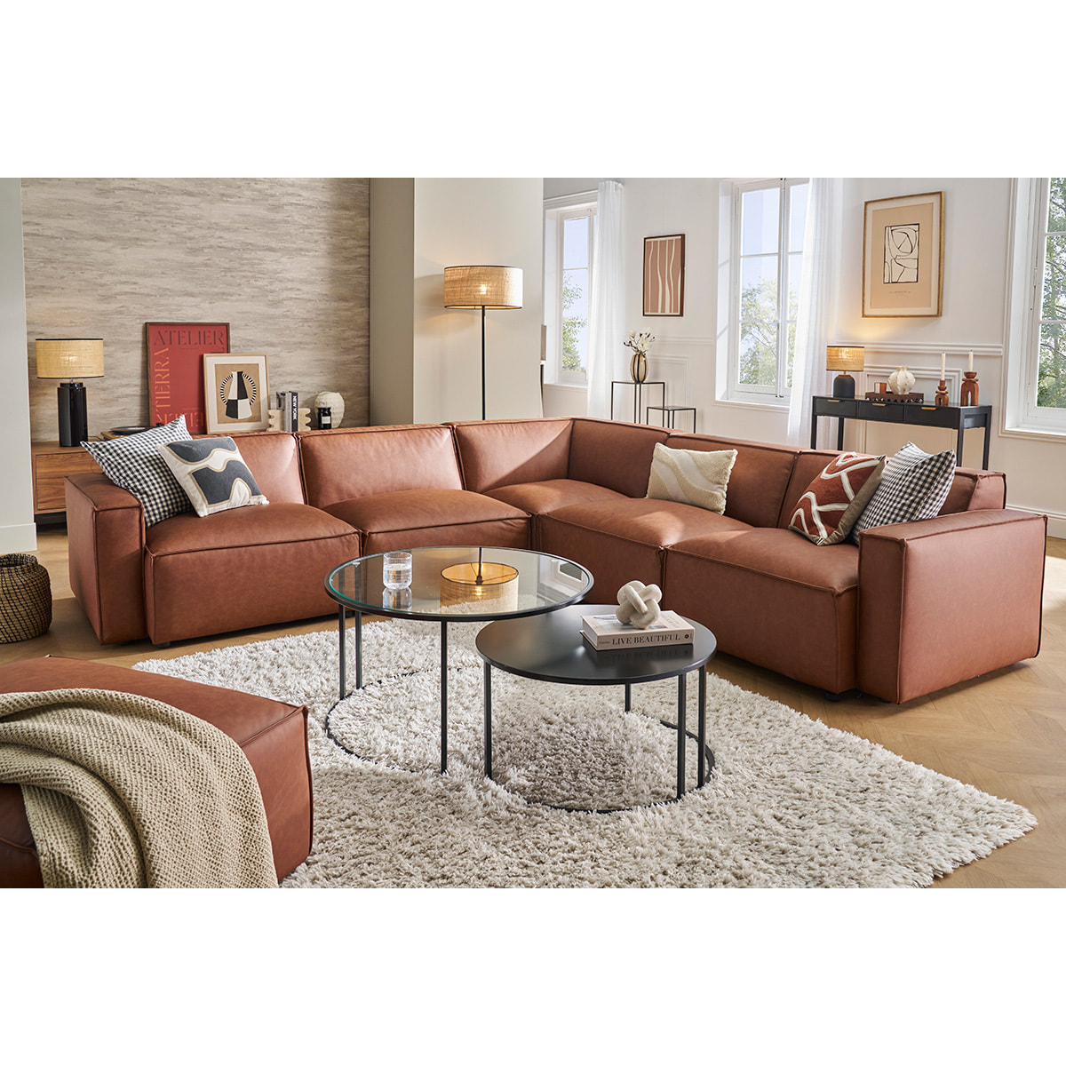 Module droit pour canapé en cuir marron SPLIT