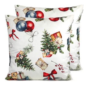 Lot de 2 housses de coussin en velour de Noël PRESENTS 60x60 cm