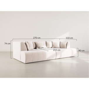 Onyx - canapé droit 4 places avec double méridienne - assise profonde - en velours côtelé - Beige