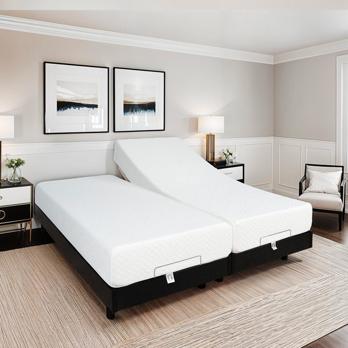 Ensemble Matelas Absolu & Sommier Électrique Flex, 21 cm, Mémoire de Forme, Technologie Bi-Lattes, Confort Personnalisé, Soutien Équilibré, Télécommande Filaire
