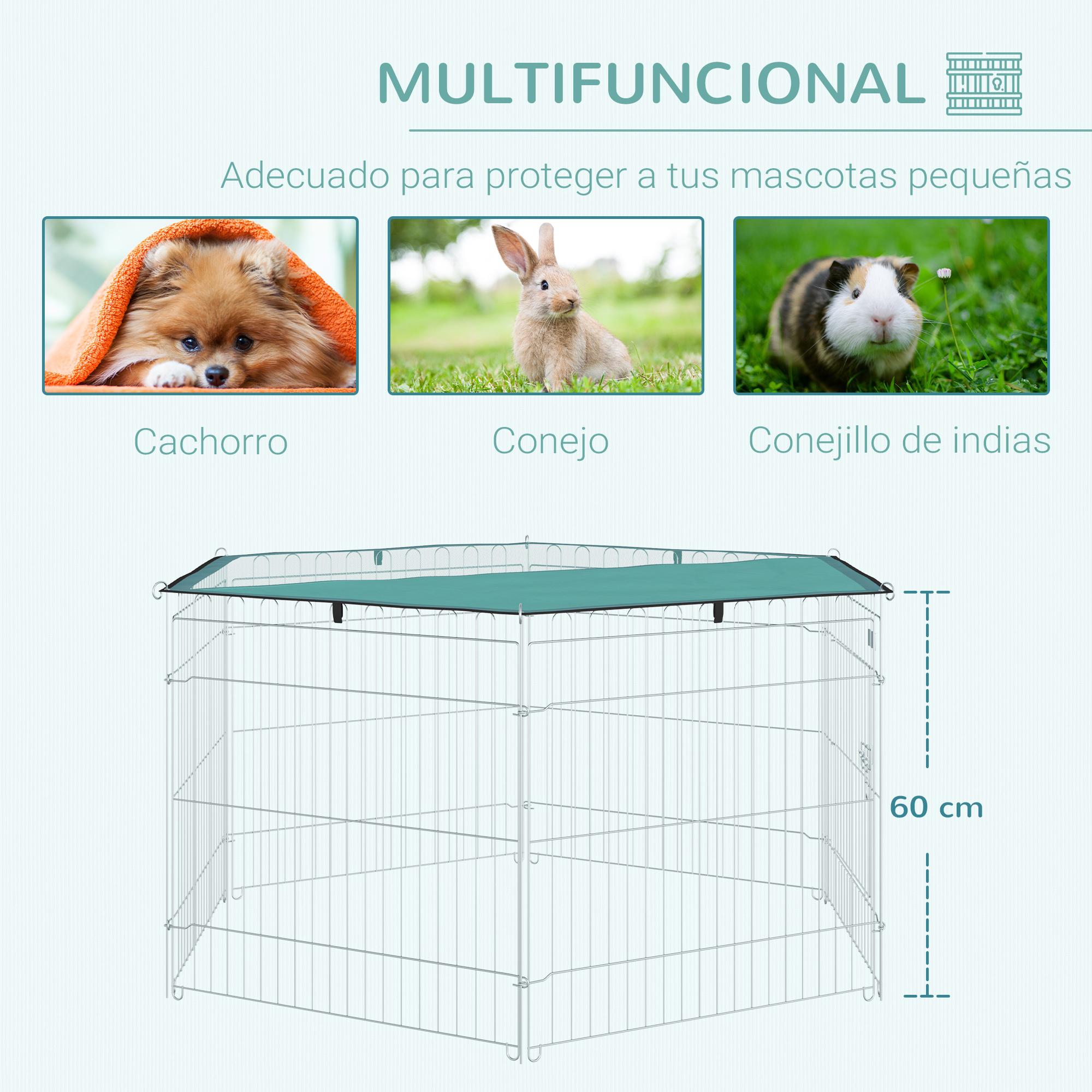 Parque de Juegos para Perros 6 Paneles 59x60cm Plegables Puerta Pestillo Toldo