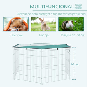 Parque de Juegos para Perros 6 Paneles 59x60cm Plegables Puerta Pestillo Toldo